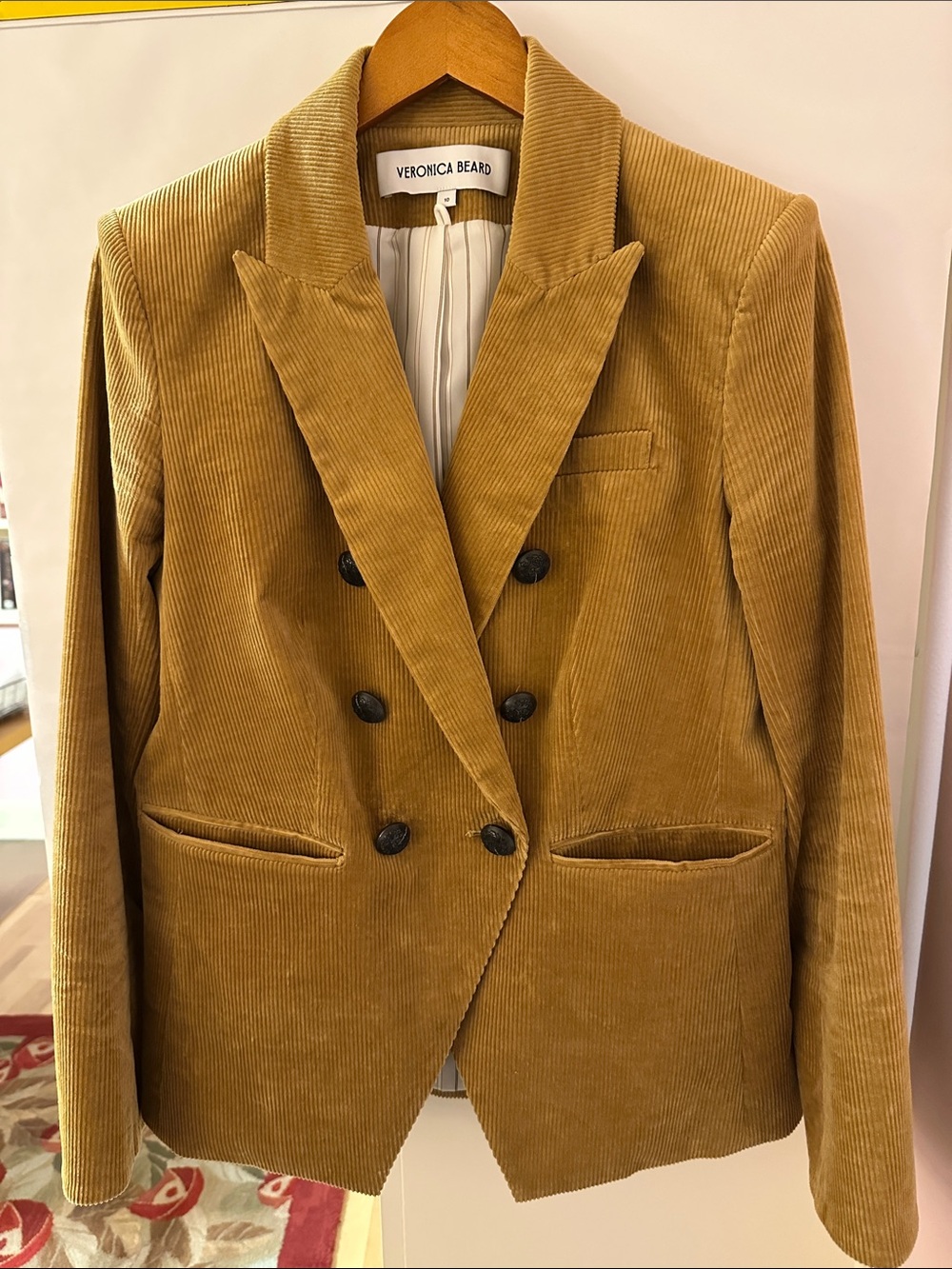 Veronica Beard Camel Corduroy Double-Breasted Dickey Blazer